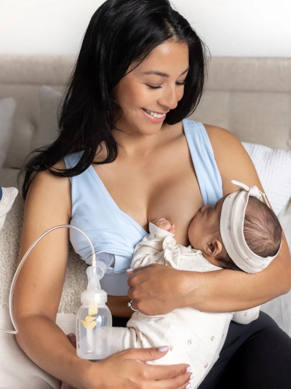 Love & Fit Everyday Luxe 3.0 Nursing Hands-Free Pumping Bra Breastfeeding M Blue